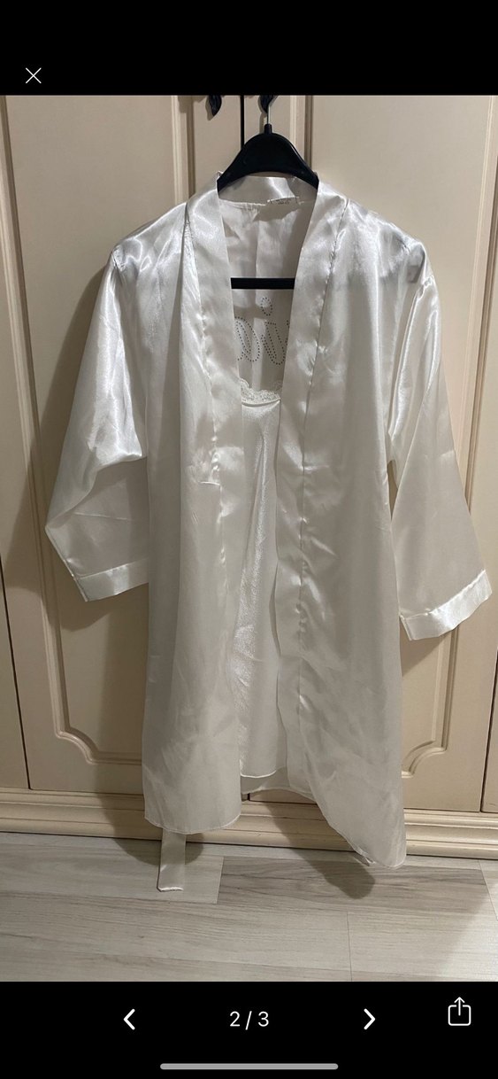 Beyaz Parıltılı Bride yazılı mini Kadın Sabahlık - Görsel 2