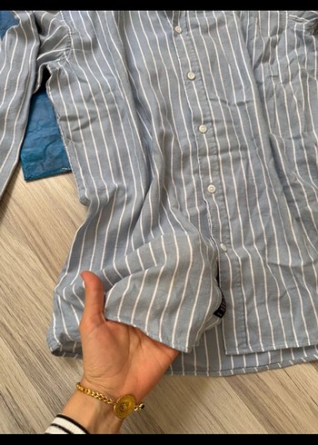 xl Beden Gri Çizgili Uzun Kollu Erkek Keten Gömlek