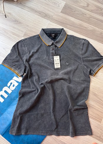Gri Düğmeli Denim Polo Tişört