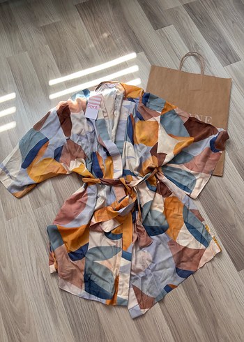 Kadın Bohem Mini Kimono Çok Renkli Batik Desenli