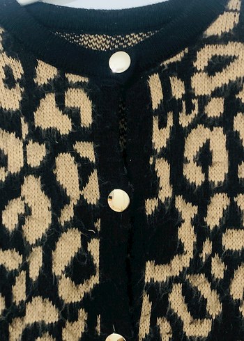 Düğmeli Leopar Desenli Kadın Hırka - Görsel 2