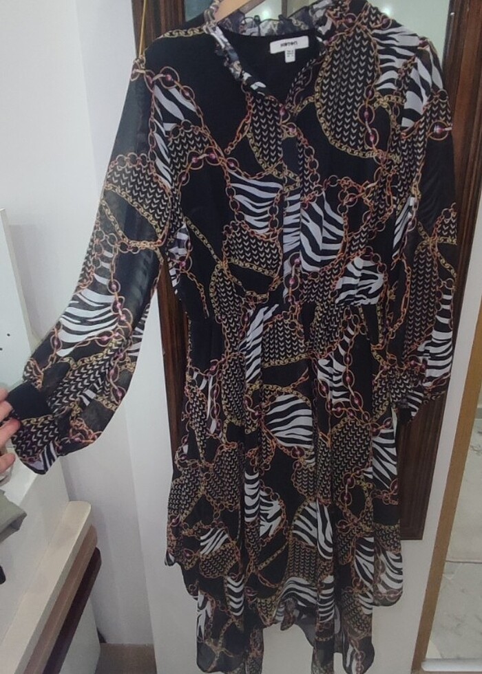 Leopar Desenli Abiye Şık Şifon Elbise - Görsel 3