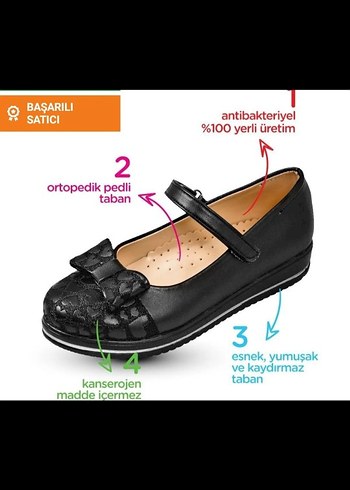 Kız Çocuk Siyah  Tokalı ,ortapedik Babet - Görsel 3