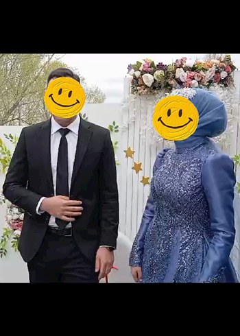 38 Beden Payetli Mavi tesettür Abiye