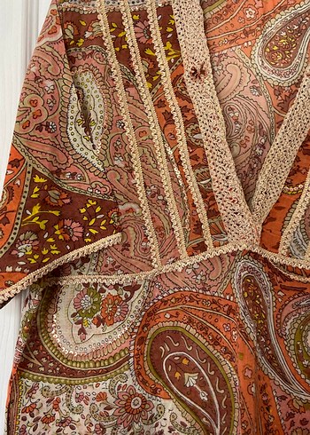 m Beden Vintage Bohem Etnik Şal Desenli Bluz