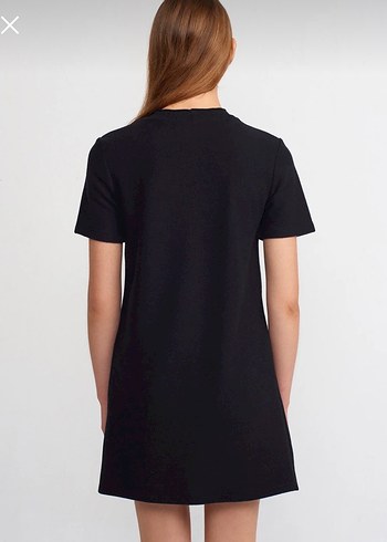 Siyah Midi Kısa Kollu TRİKO ELBİSE - Görsel 2