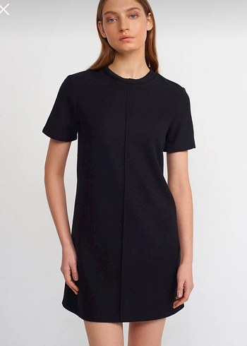 Siyah Midi Kısa Kollu TRİKO ELBİSE - Görsel 3