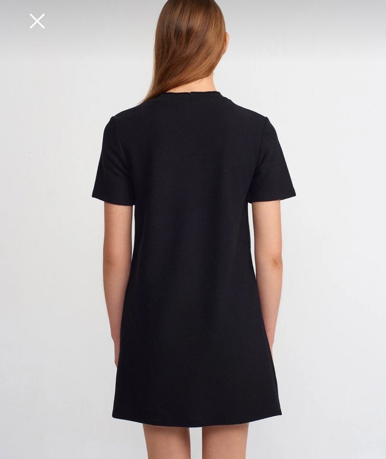 Siyah Midi Kısa Kollu TRİKO ELBİSE - Görsel 2