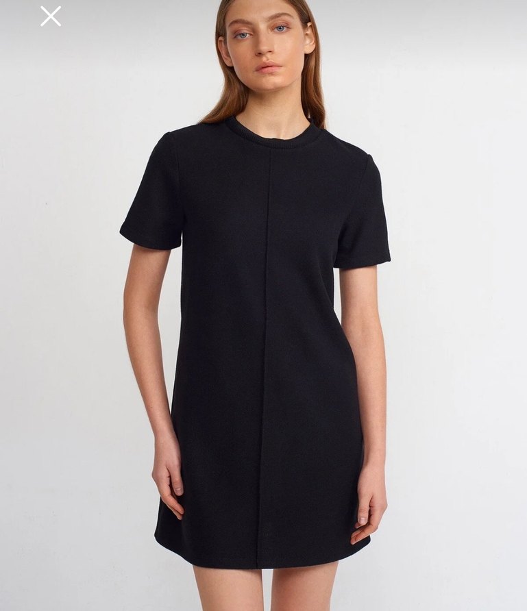 Siyah Midi Kısa Kollu TRİKO ELBİSE - Görsel 3