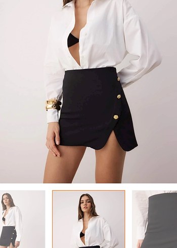Düğmeli Siyah Mini Etek - Görsel 2