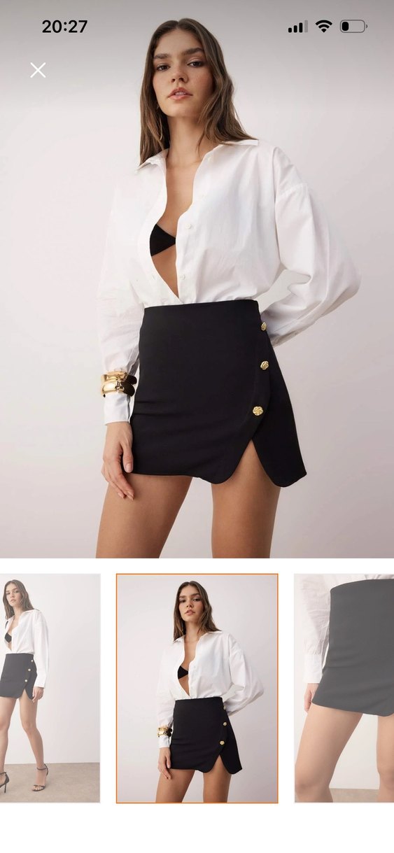 Düğmeli Siyah Mini Etek - Görsel 2