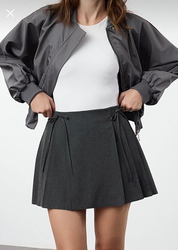 Gri Pilili Midi Mini Etek - Görsel 3