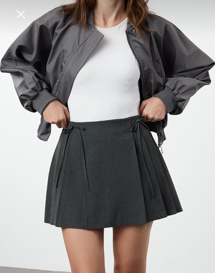 Gri Pilili Midi Mini Etek - Görsel 3