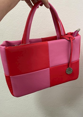 Pembe Deri Kareli Kadın Çanta - Görsel 3