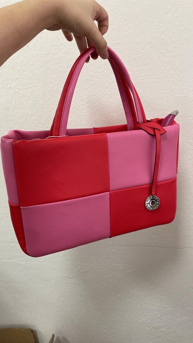 Pembe Deri Kareli Kadın Çanta - Görsel 2