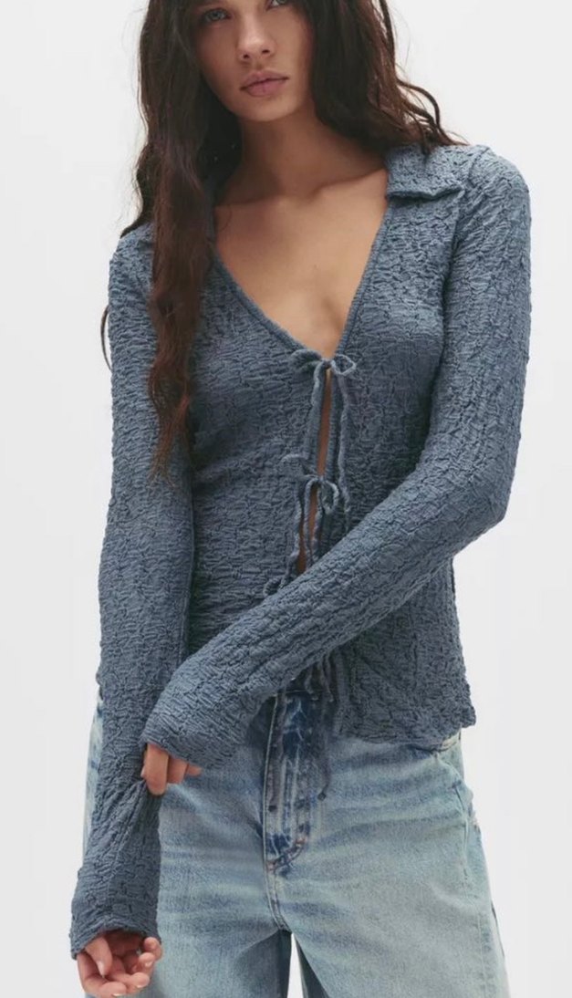 Gri Örgü Detaylı Bol Kesim Kadın Denim Pantolon - Görsel 3