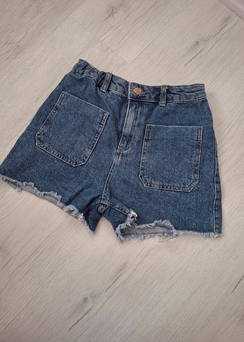 Kadın Mavi Bol Kesim Mini Denim Şort