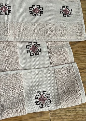 Pudra renkli etamin işi 3lü havlu takım - Görsel 4