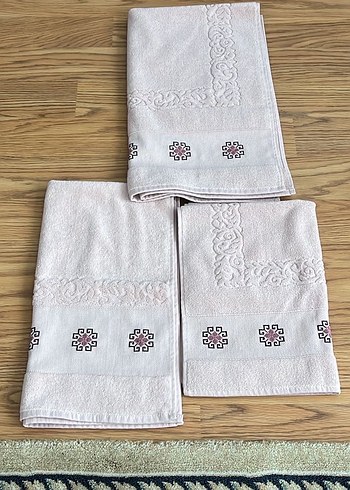 Pudra renkli etamin işi 3lü havlu takım - Görsel 5