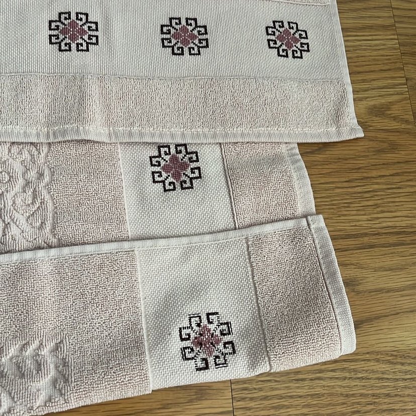 Pudra renkli etamin işi 3lü havlu takım - Görsel 4