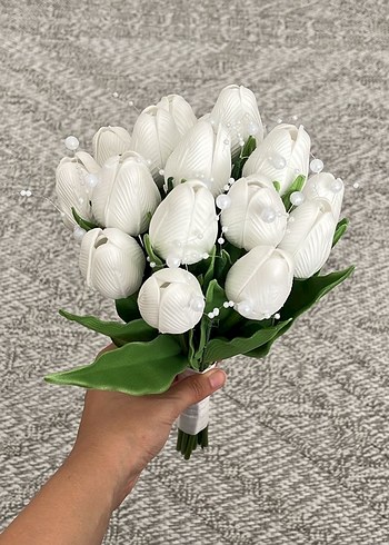 Boncuk Detaylı Beyaz Bohem Gelin Buketi - Görsel 4