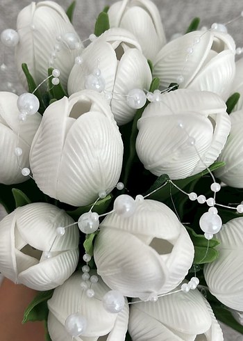 Boncuk Detaylı Beyaz Bohem Gelin Buketi - Görsel 7