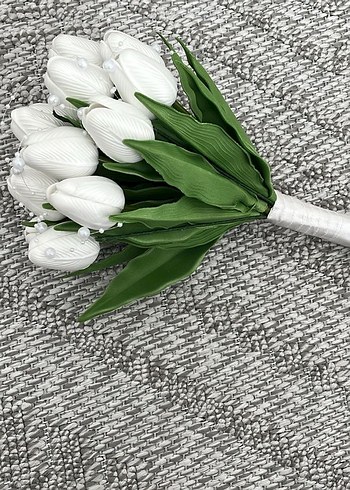 Boncuk Detaylı Beyaz Bohem Gelin Buketi - Görsel 5