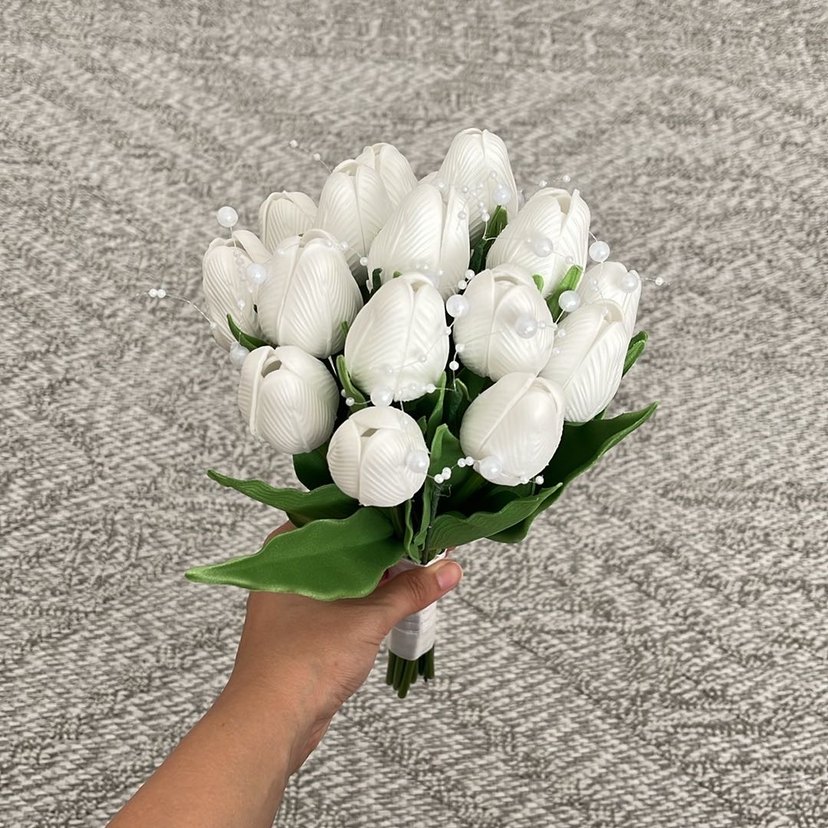 Boncuk Detaylı Beyaz Bohem Gelin Buketi - Görsel 4