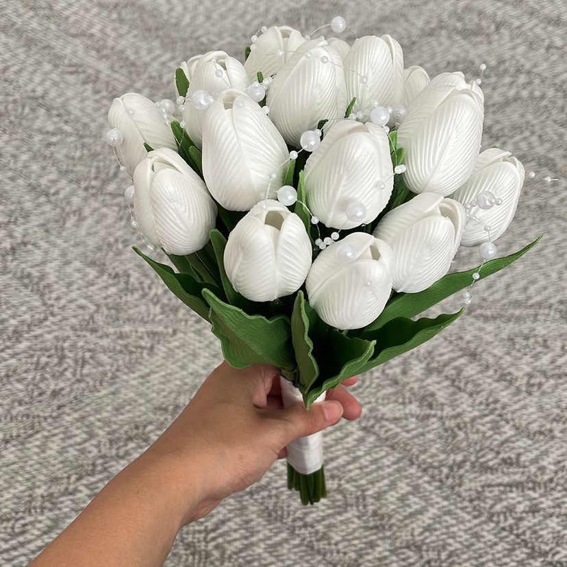 Boncuk Detaylı Beyaz Bohem Gelin Buketi - Görsel 2