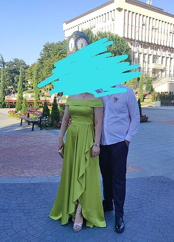 Yağ Yeşili abiye elbise