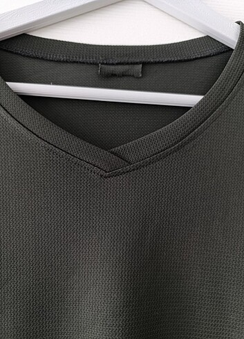 KENDİNDEN DOKULU HAKİ ERKEK T-SHİRT  - Görsel 4