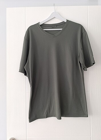 KENDİNDEN DOKULU HAKİ ERKEK T-SHİRT  - Görsel 2