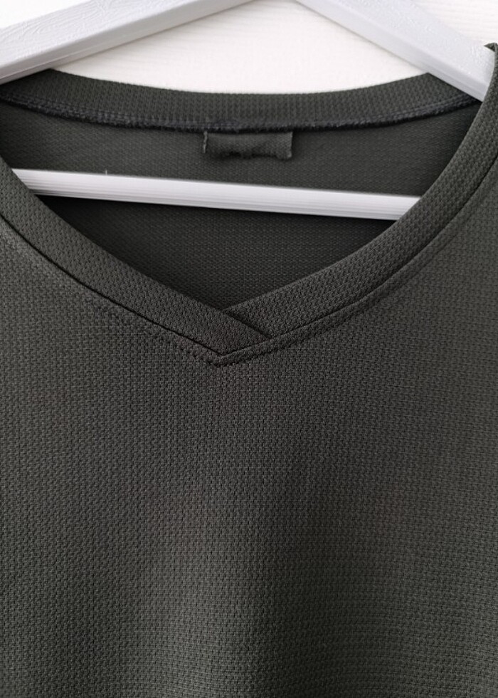 KENDİNDEN DOKULU HAKİ ERKEK T-SHİRT  - Görsel 4