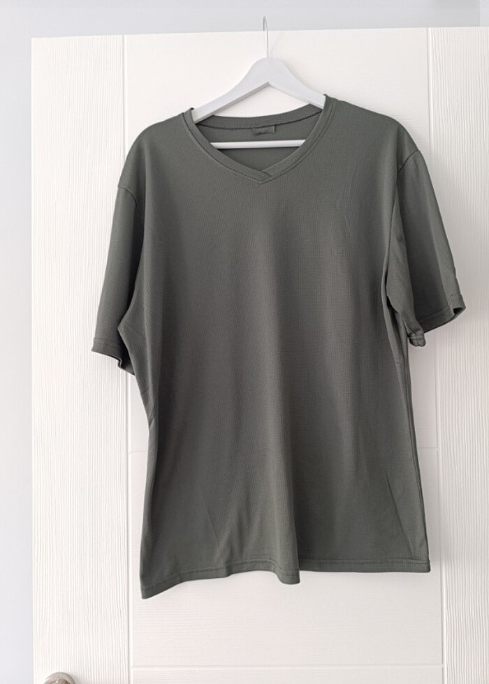 KENDİNDEN DOKULU HAKİ ERKEK T-SHİRT  - Görsel 2