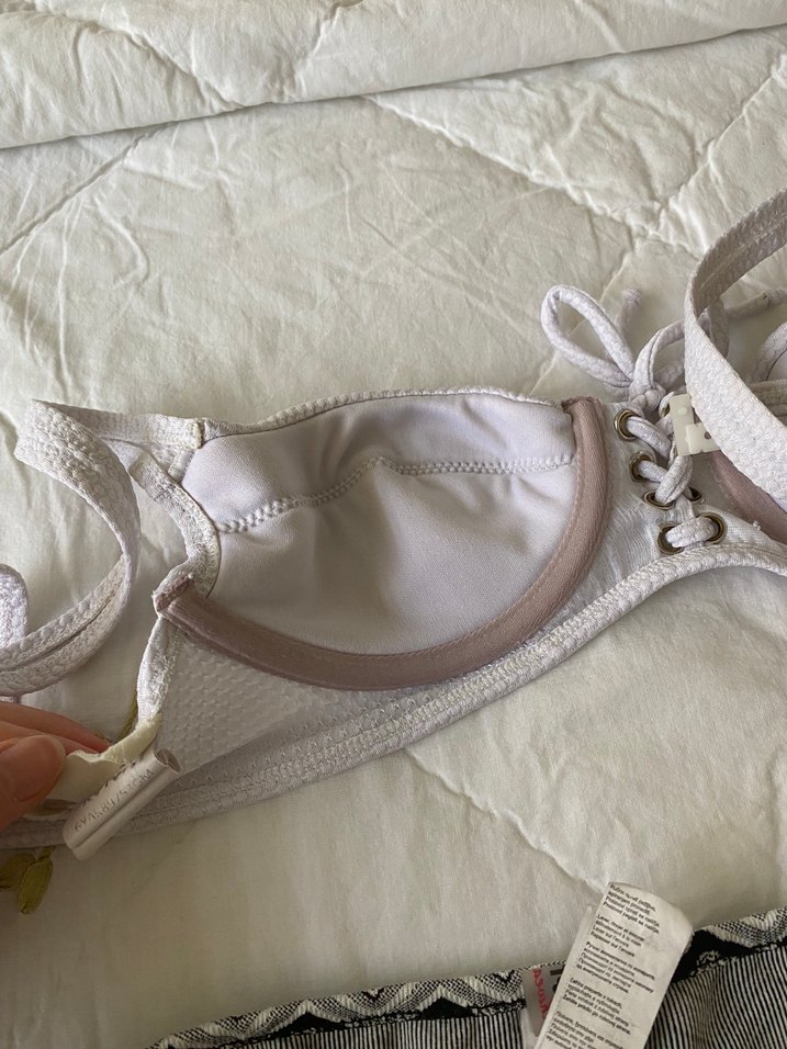 Beyaz Strappy Bohem Bikini Üstü ve Haki Alt - Görsel 2