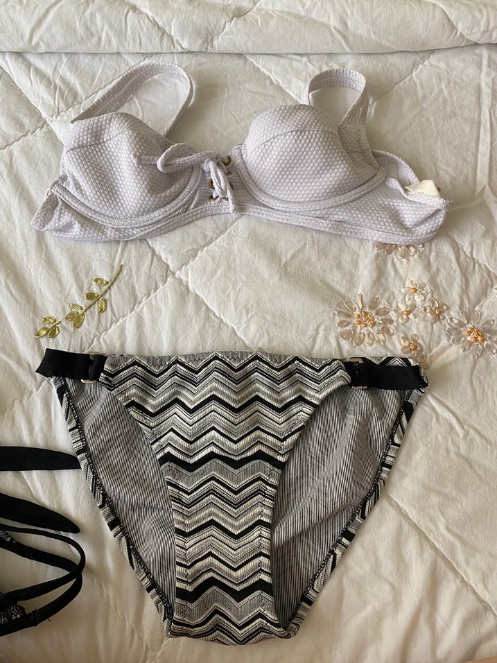 Beyaz Strappy Bohem Bikini Üstü ve Haki Alt - Görsel 4