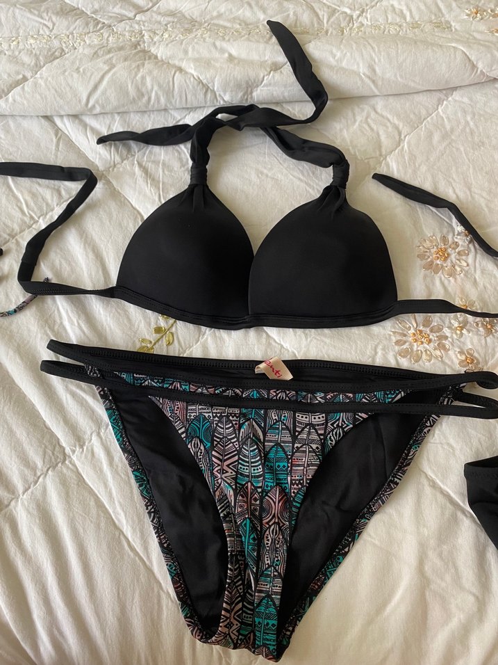 Zebra Desenli Dantel Detaylı Siyah Bikini - Görsel 3