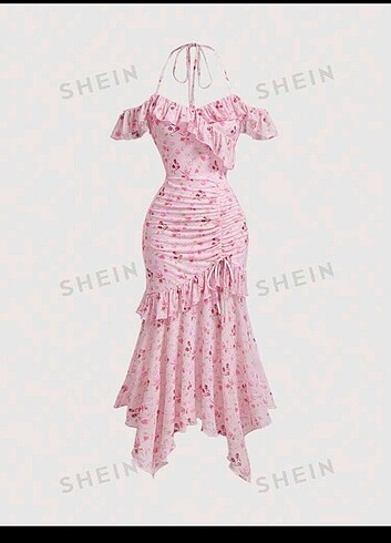 Pembe midi elbise