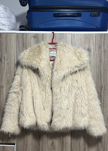 Bej Kadın Kürk Detaylı Midi Boy Mont - Görsel 5