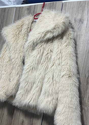 Bej Kadın Kürk Detaylı Midi Boy Mont - Görsel 2