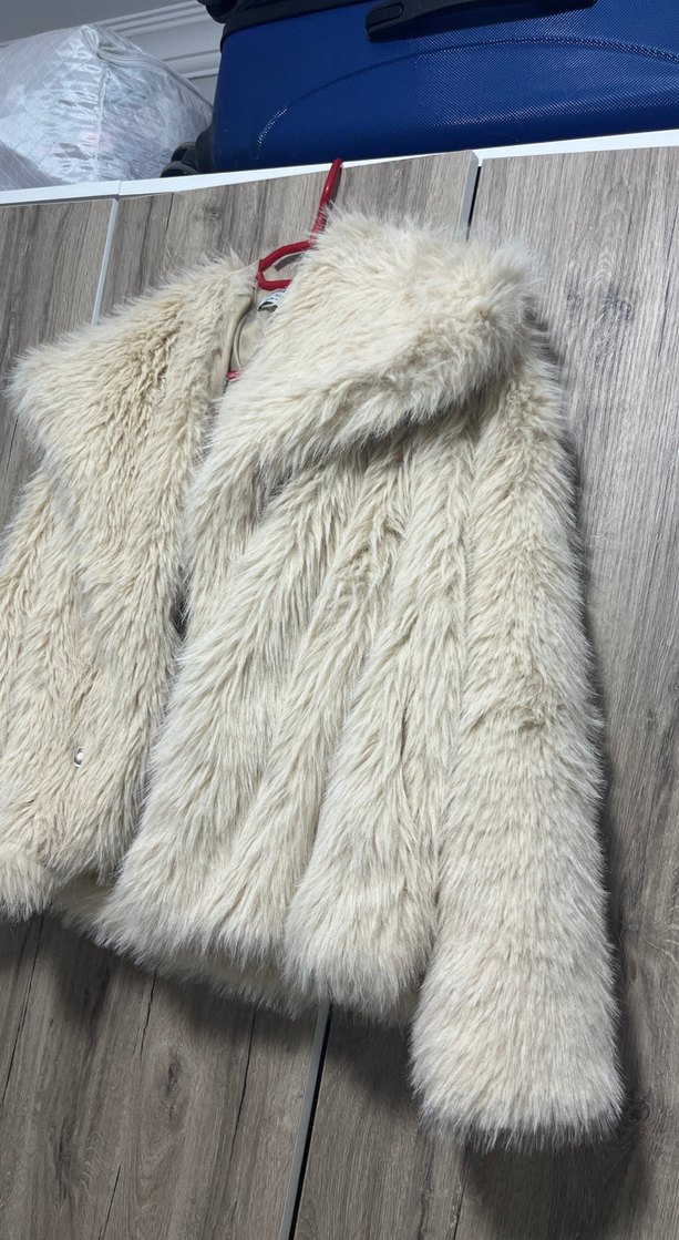 Bej Kadın Kürk Detaylı Midi Boy Mont - Görsel 2