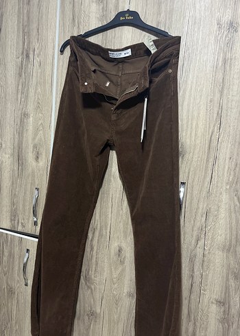 Düğmeli Kahverengi Süet Kadın Kot Pantolon - Görsel 5