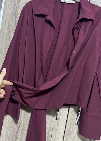 Bordo Dökümlü Uzun Kollu Kadın Gömlek - Görsel 4