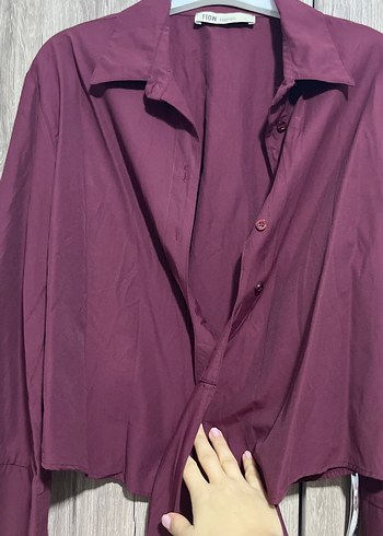 Bordo Dökümlü Uzun Kollu Kadın Gömlek - Görsel 3