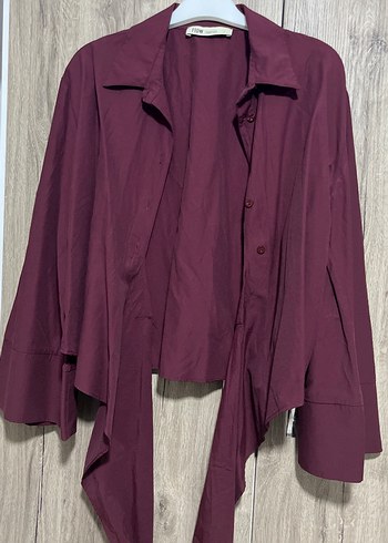 Bordo Dökümlü Uzun Kollu Kadın Gömlek - Görsel 2