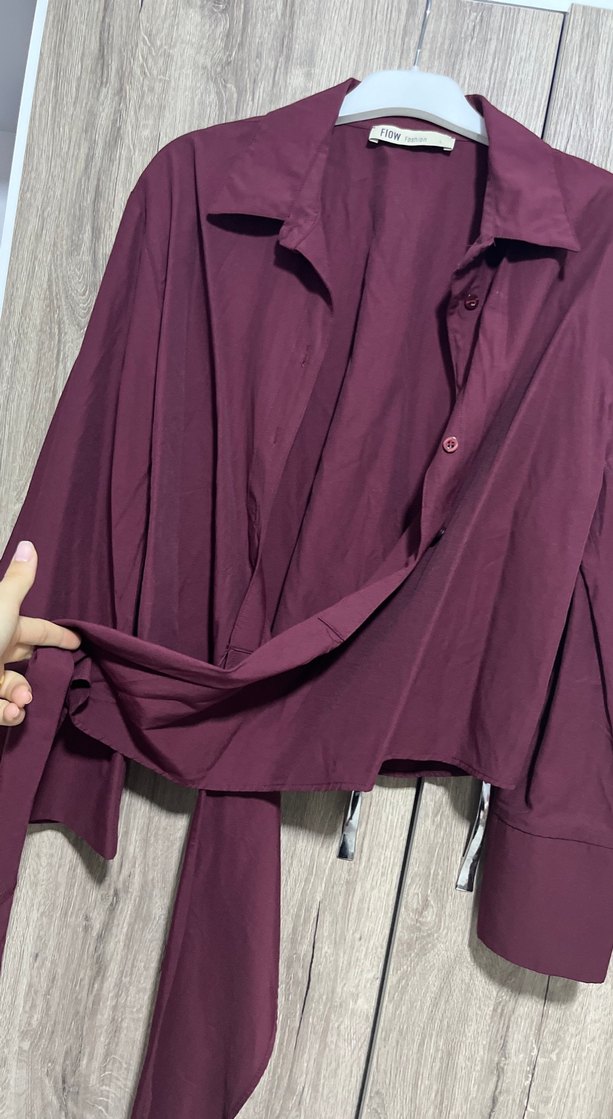 Bordo Dökümlü Uzun Kollu Kadın Gömlek - Görsel 4