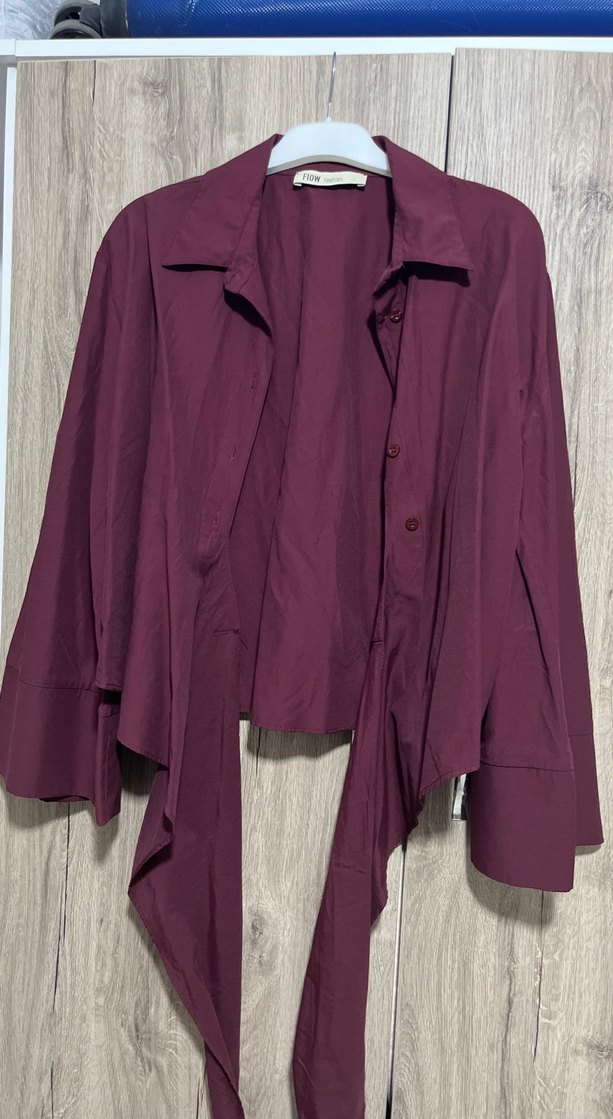 Bordo Dökümlü Uzun Kollu Kadın Gömlek - Görsel 2