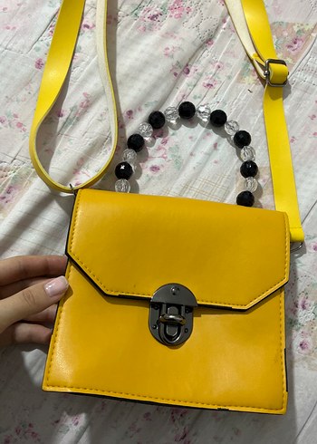 Sarı Deri Tokalı Bohem Çanta - Görsel 6
