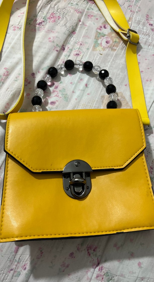 Sarı Deri Tokalı Bohem Çanta - Görsel 2