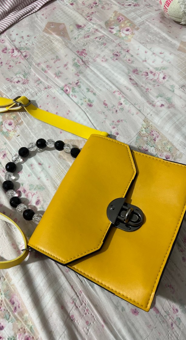 Sarı Deri Tokalı Bohem Çanta - Görsel 3